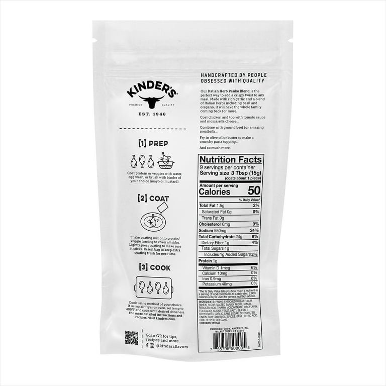 Kinder's Italian Garlic & Herb Seasoned Panko Bread Crumb Coating, 5 oz
