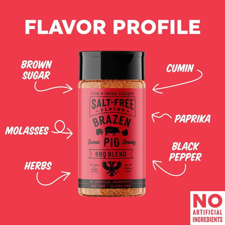 Fire & Smoke Society Brazen Pig BBQ Seasoning, No Salt Seasoning