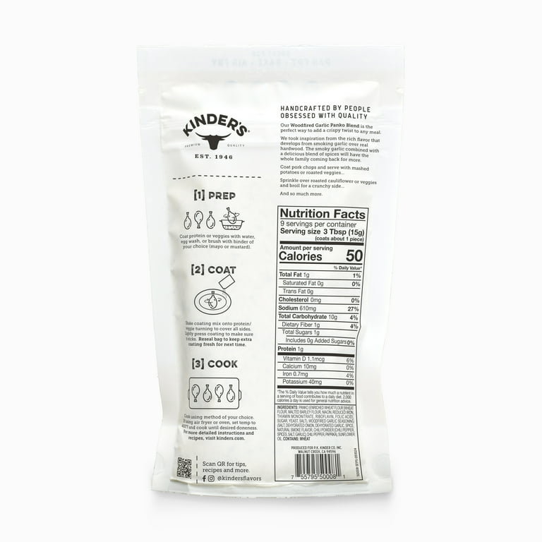Kinder's Woodfired Garlic Seasoned Panko Bread Crumb Coating, 5 oz