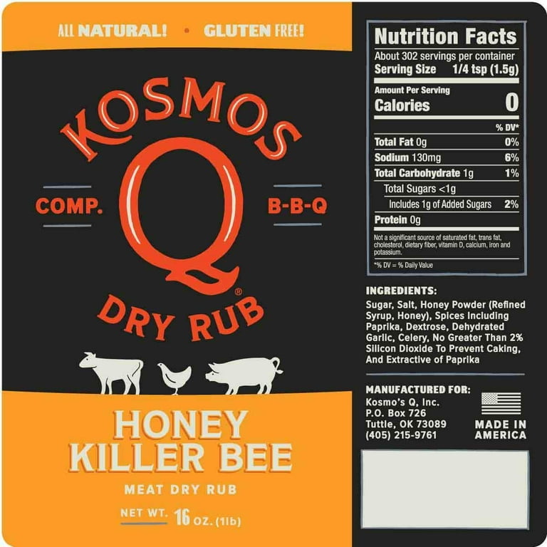 Kosmos Q Honey Killer Bee Dry BBQ Rub, 13.2 oz