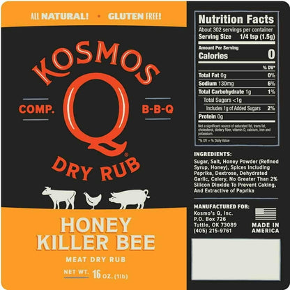 Kosmos Q Honey Killer Bee Dry BBQ Rub, 13.2 oz